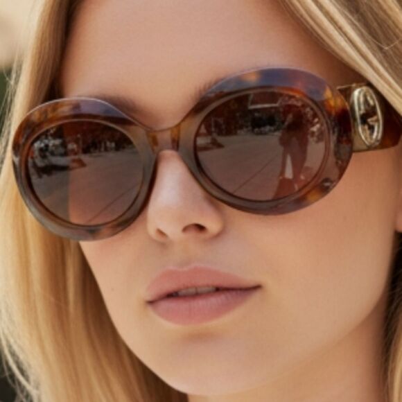 Gucci Designer Brown Tortoise Round Sunglasses Italy